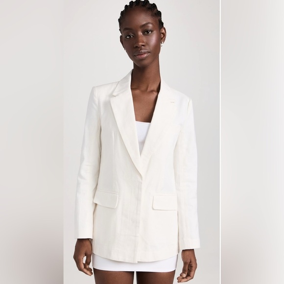 NWT STAUD Maxwell White Linen Single-Breasted Blazer size L SOLD OUT - Picture 1 of 16